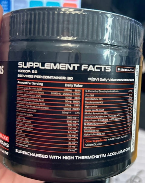 OxyMelt Pre Workout ingredient label
