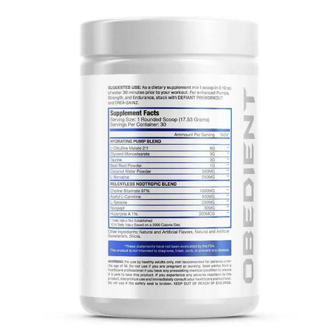 Obedient X3 Pump Pre Workout - Supps Central